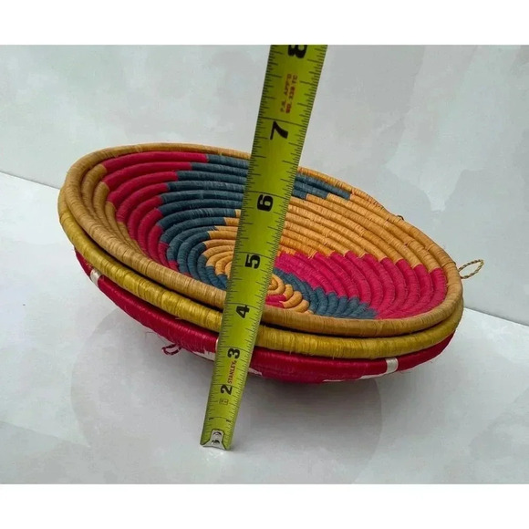 Antique Collection Woven Round Three Wall Basket Multicolor Sz 12" - Picture 5 of 9